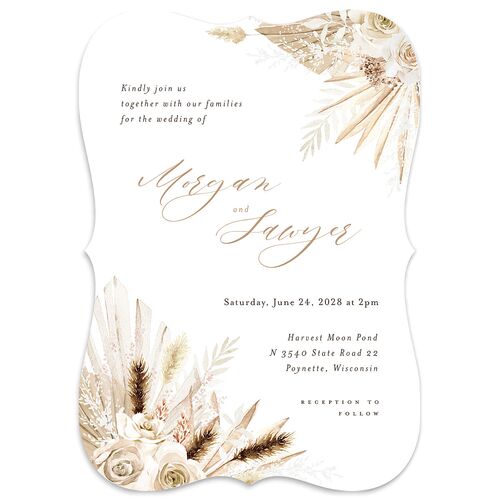 Western Floral Wedding Invitations Pure White Signature Blank No Bracket