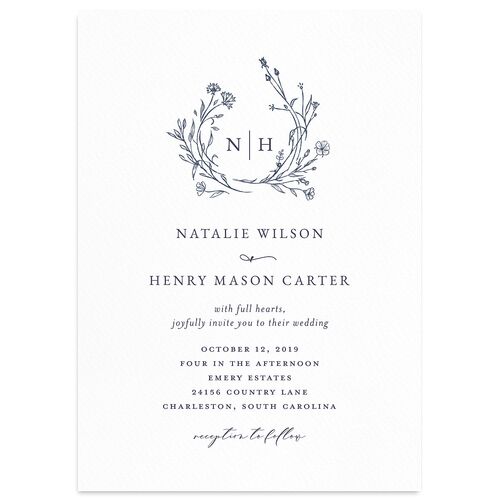 Natural Monogram Wedding Invitations Midnight Navy Signature Blank No Standard