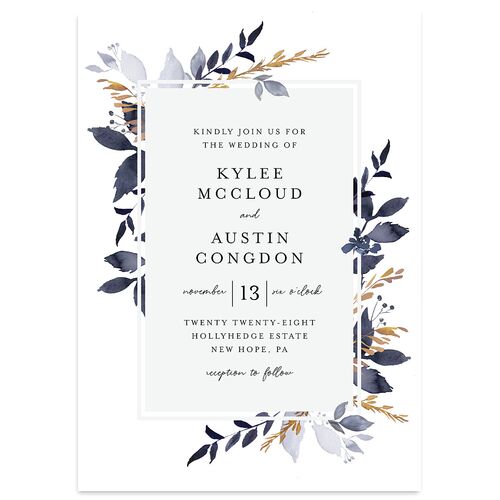 Leafy Frame Wedding Invitations Midnight Navy Signature Blank No Standard