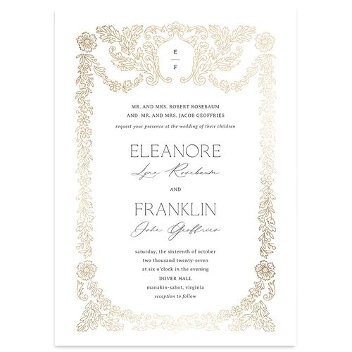 Baroque Border Wedding Invitations Gold Pure White Signature Blank No Standard