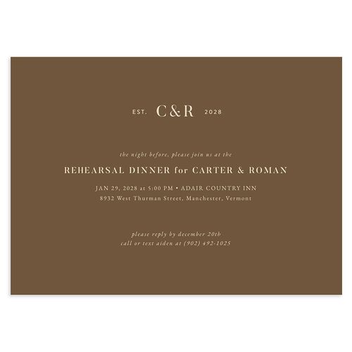 Luxe Monogram Rehearsal Dinner Invitations Sepia Signature Blank Standard