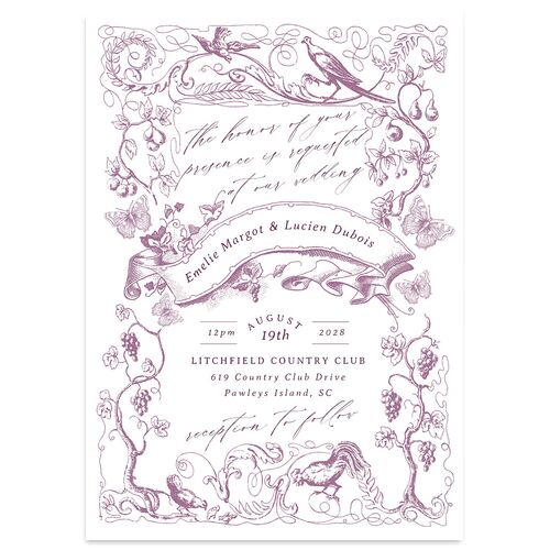 Vintage Toile Wedding Invitations Plum Signature Blank No Standard