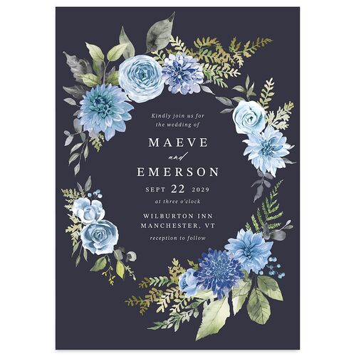 Elegant Botanical Autumn Floral Wedding Invitations Navy Signature Blank No Standard