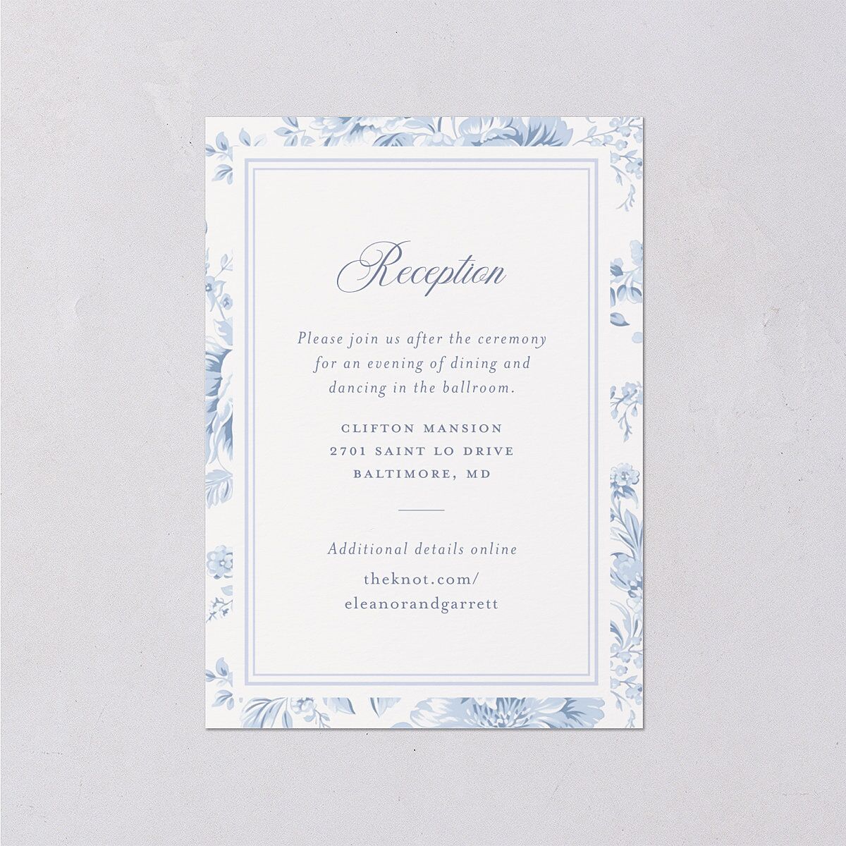 Vintage French Floral Toile Wedding Enclosure Cards Dusty Blue Signature Standard