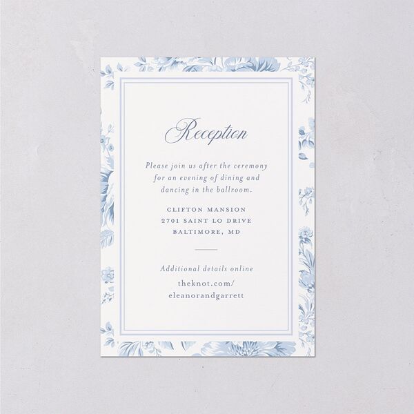 Vintage French Floral Toile Wedding Enclosure Cards Dusty Blue Signature Standard