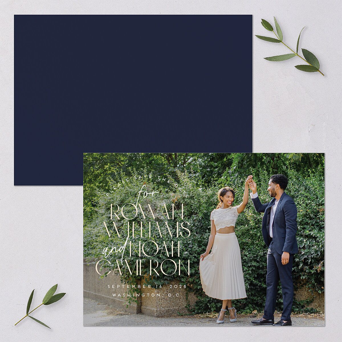 Headline Save the Date Cards Navy Signature smooth Blank No Standard