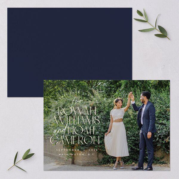 Headline Save the Date Cards Navy Signature smooth Blank No Standard