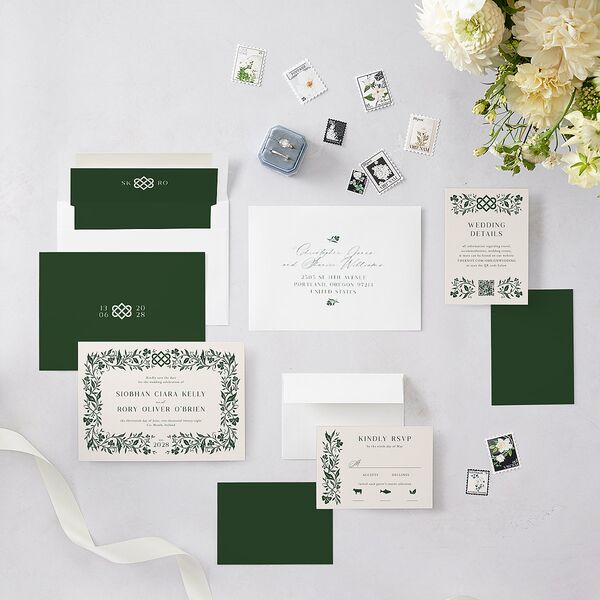 Celtic Knot Save the Date Cards Hunter Green Signature smooth Blank No Standard