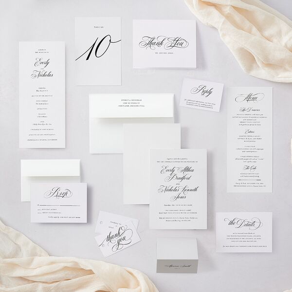 Exquisite Calligraphy Wedding Invitations Pure White Signature Blank No Standard