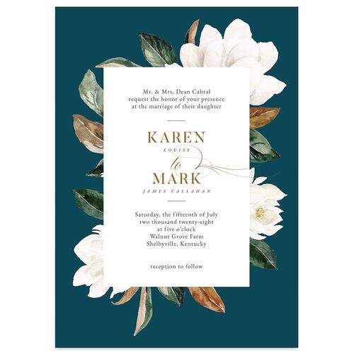 Southern Magnolia Wedding Invitations Ink Blue Signature Blank No Standard