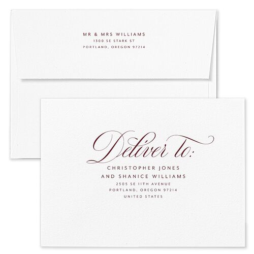 Elegant Cheer Holiday Card Envelopes White Merlot Both Recipient and Return Addresses Standard Signature