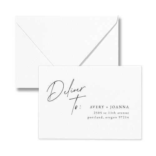 Corner Script Response Card Euro Envelopes White Dark Navy Return Address Luxe