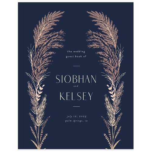 Regal Pampas Wedding Guest Book Navy