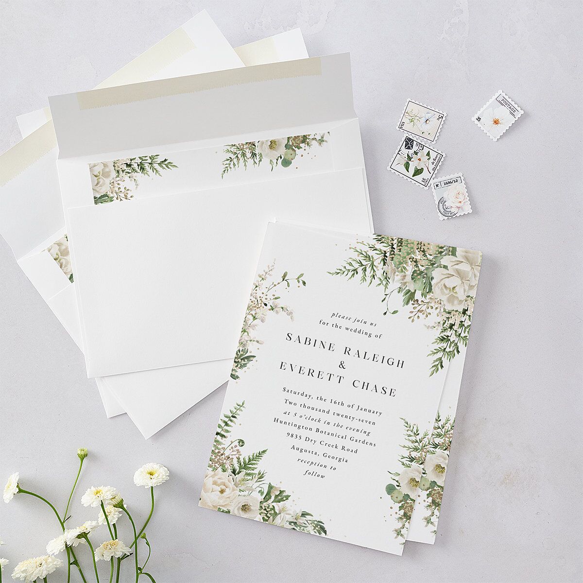 Gilded Fern Frame Wedding Invitations Gold Linen Signature Blank No Standard