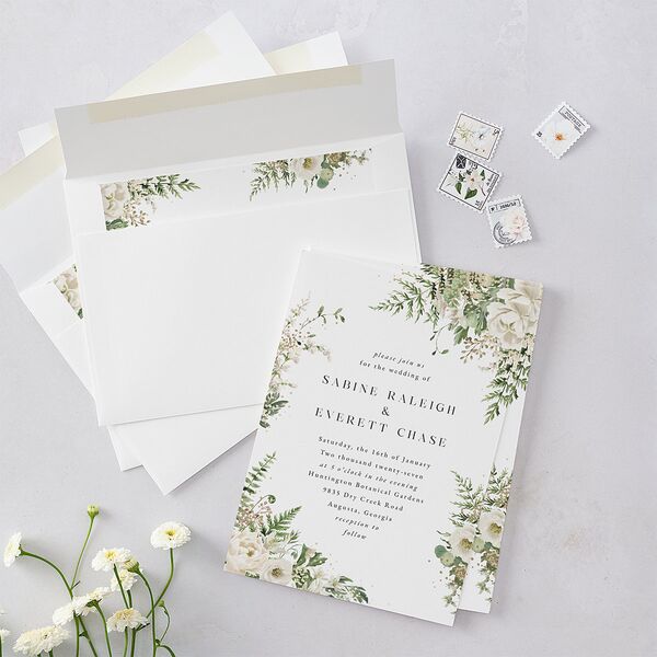 Gilded Fern Frame Wedding Invitations Gold Linen Signature Blank No Standard