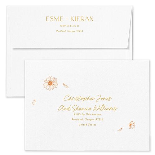 Monogram Daisies Wedding Invitation Envelopes Sunflower White Both Recipient and Return Addresses Standard Signature