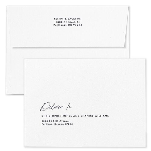 Scripted Arch Wedding Invitation Envelopes Navy White Both Recipient and Return Addresses Standard Signature