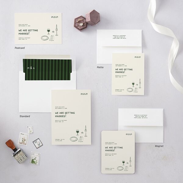 Hand Drawn Recipe Save the Date Petite Cards Dark Camo Signature smooth Blank No Standard