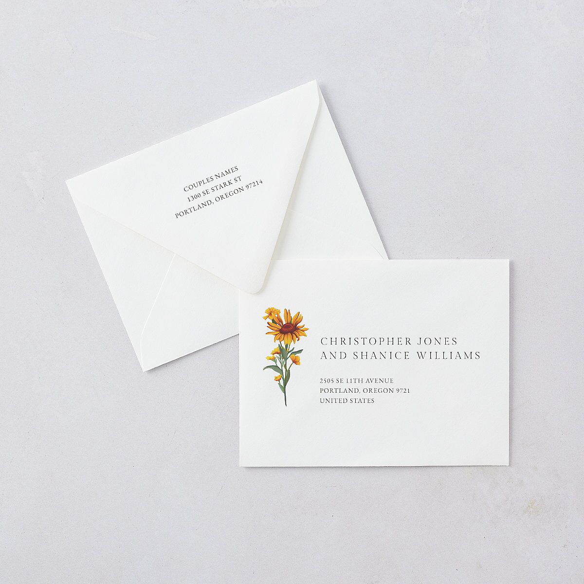 Wild Daisies Thank You Card Euro Envelopes White Luxe Buttercup Both Recipient and Return Addresses
