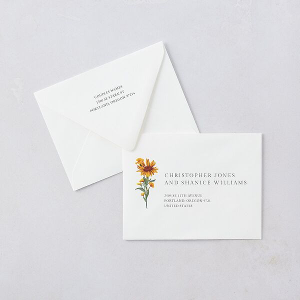 Wild Daisies Thank You Card Euro Envelopes White Luxe Buttercup Both Recipient and Return Addresses