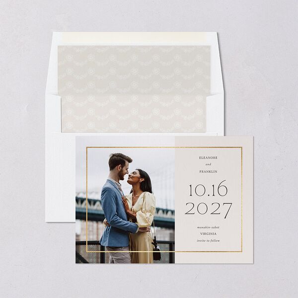 Baroque Border Save the Date Cards Gold Pure White Signature smooth Blank No