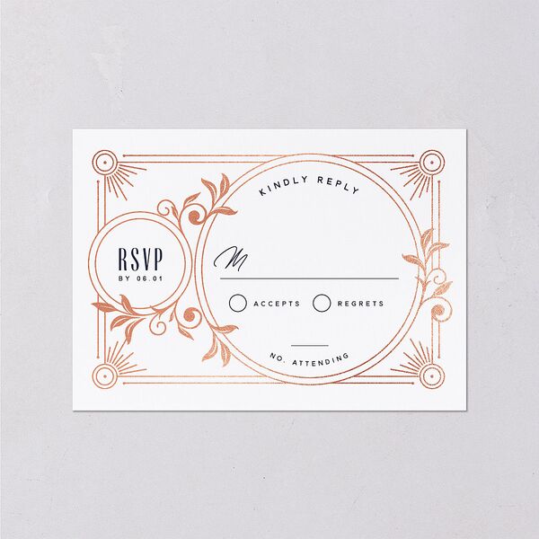 Ornate Elegance Wedding Response Cards Rose Gold Navy Signature