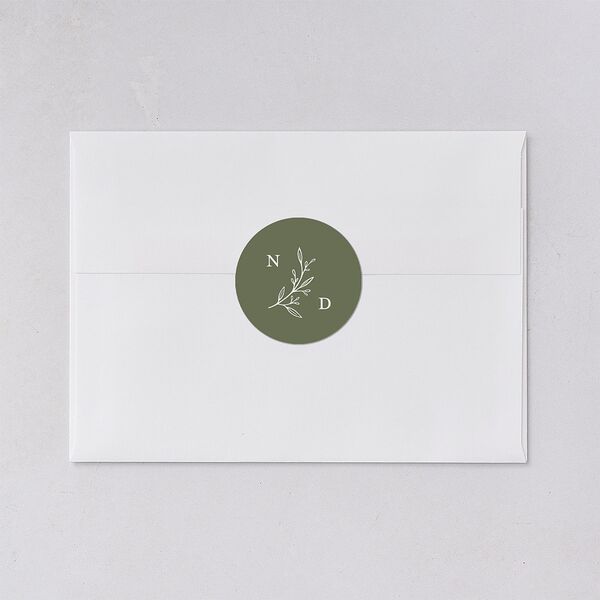 Botanical Monogram Wedding Stickers Dark Camo Circle