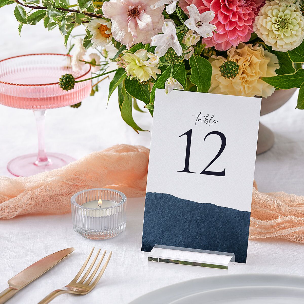 Layered Watercolor Table Numbers Navy Signature