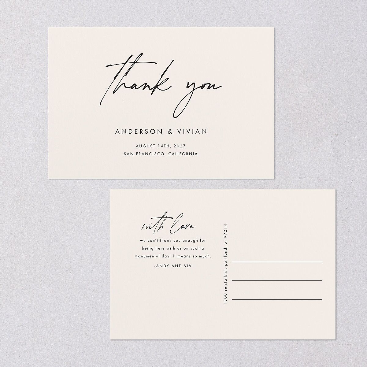 Simply Script Thank You Postcards Linen