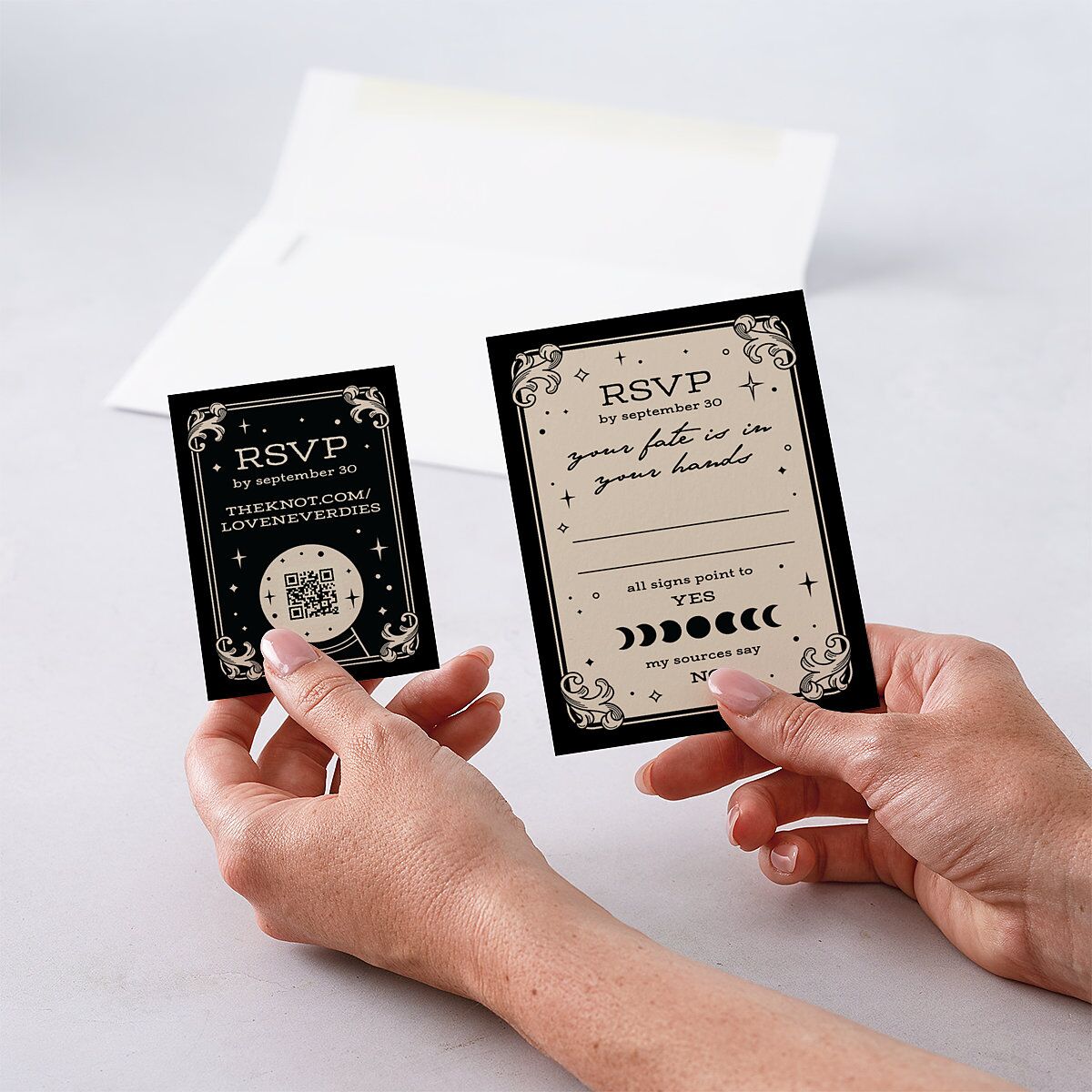 Halloween Tarot Skeletons QR Code RSVP Cards Midnight Signature Standard
