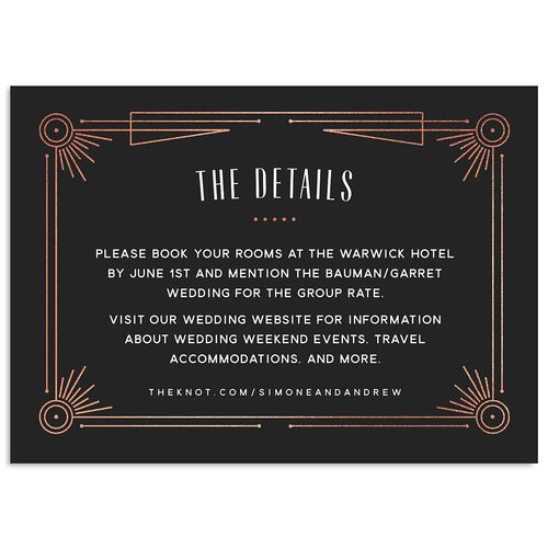 Ornate Elegance Wedding Event Detail Cards Rose Gold Charcoal Signature