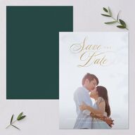 Rose Garden Crest Save the Date Cards by Bridgerton Gold Dark Emerald Signature smooth Blank No Standard