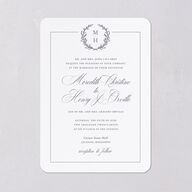 Monogram Branches Botanical Wedding Invitations Regency Blue Signature Blank No Rounded