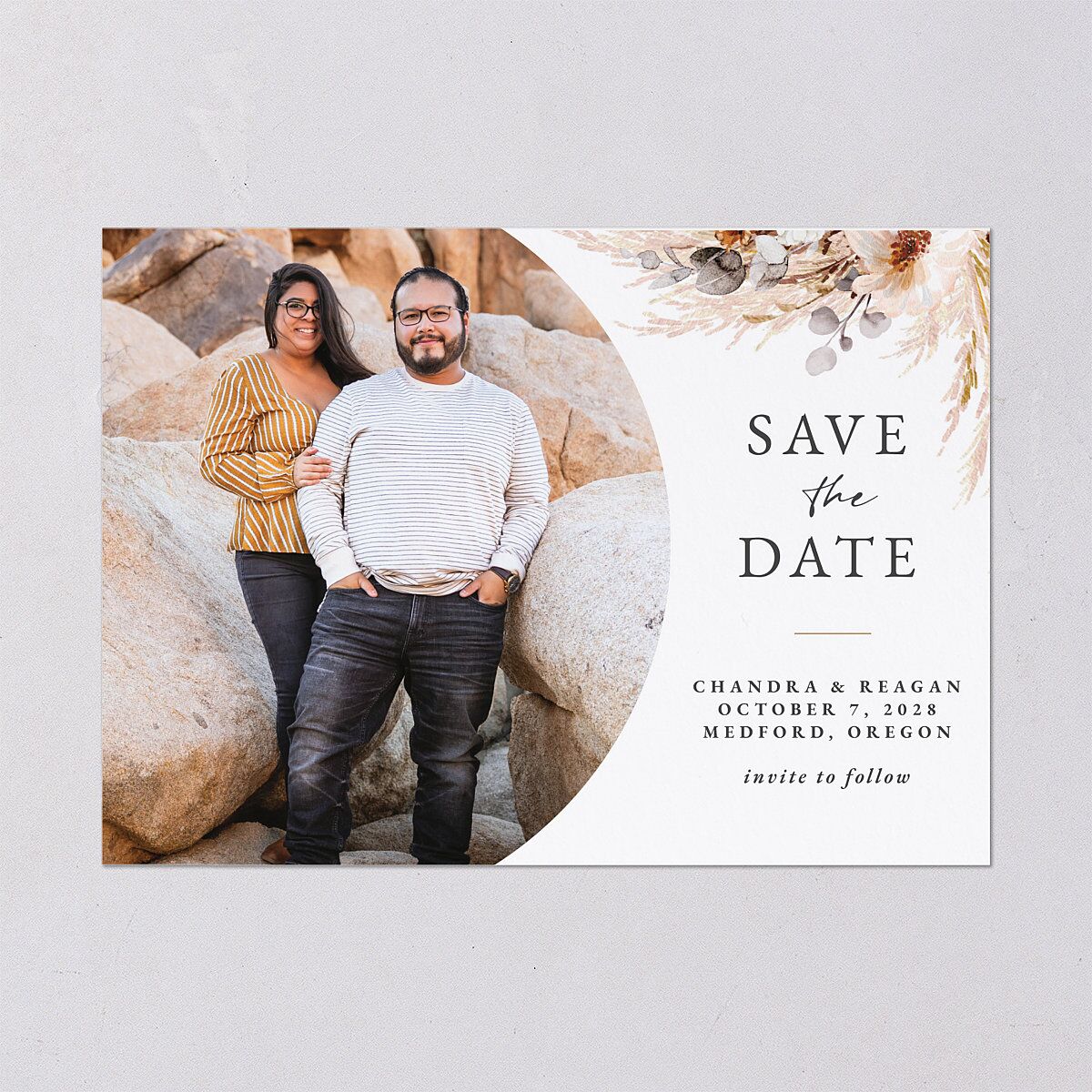 Bohemian Hoop Save The Date Cards Camel Signature smooth Blank No Standard