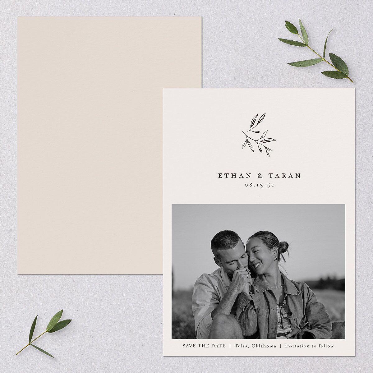Minimal Leaves Save The Date Cards — view 1
