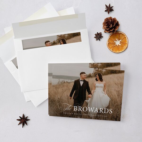 Meet the Newlyweds Holiday Cards Burgundy Signature Blank Standard