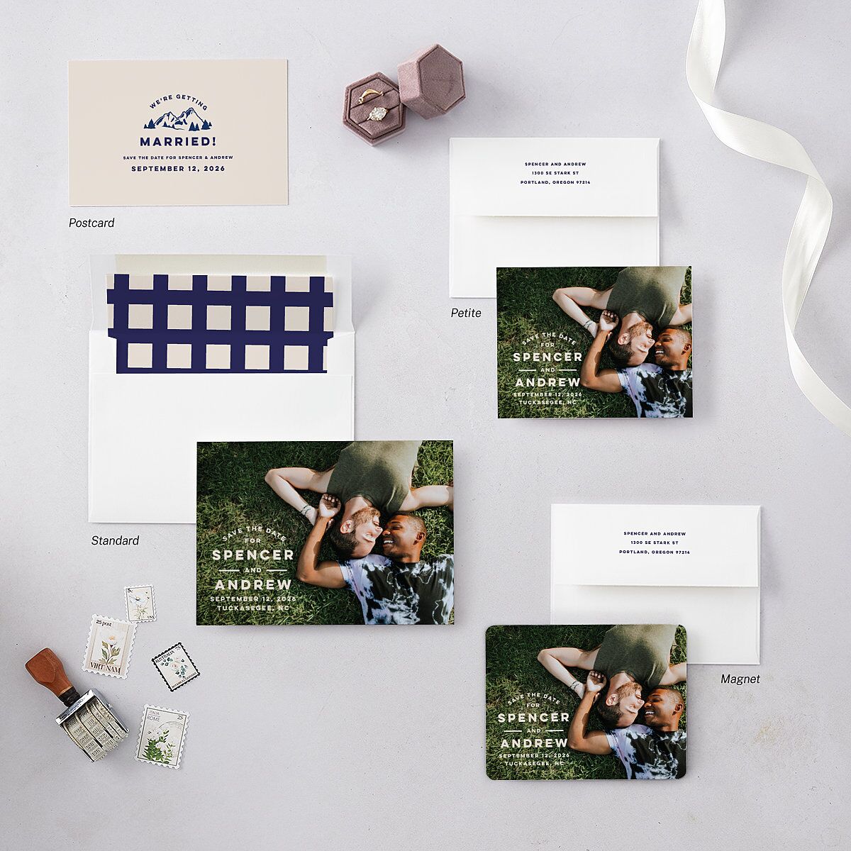 Adventure Icon Save the Date Petite Cards Navy Signature smooth Blank No Standard