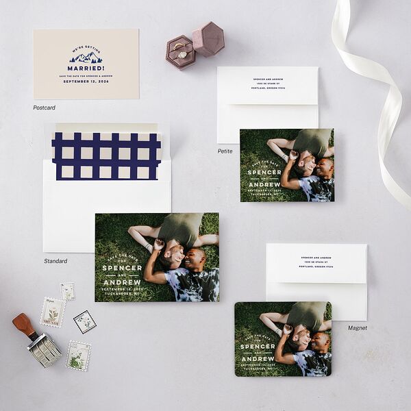 Adventure Icon Save the Date Petite Cards Navy Signature smooth Blank No Standard