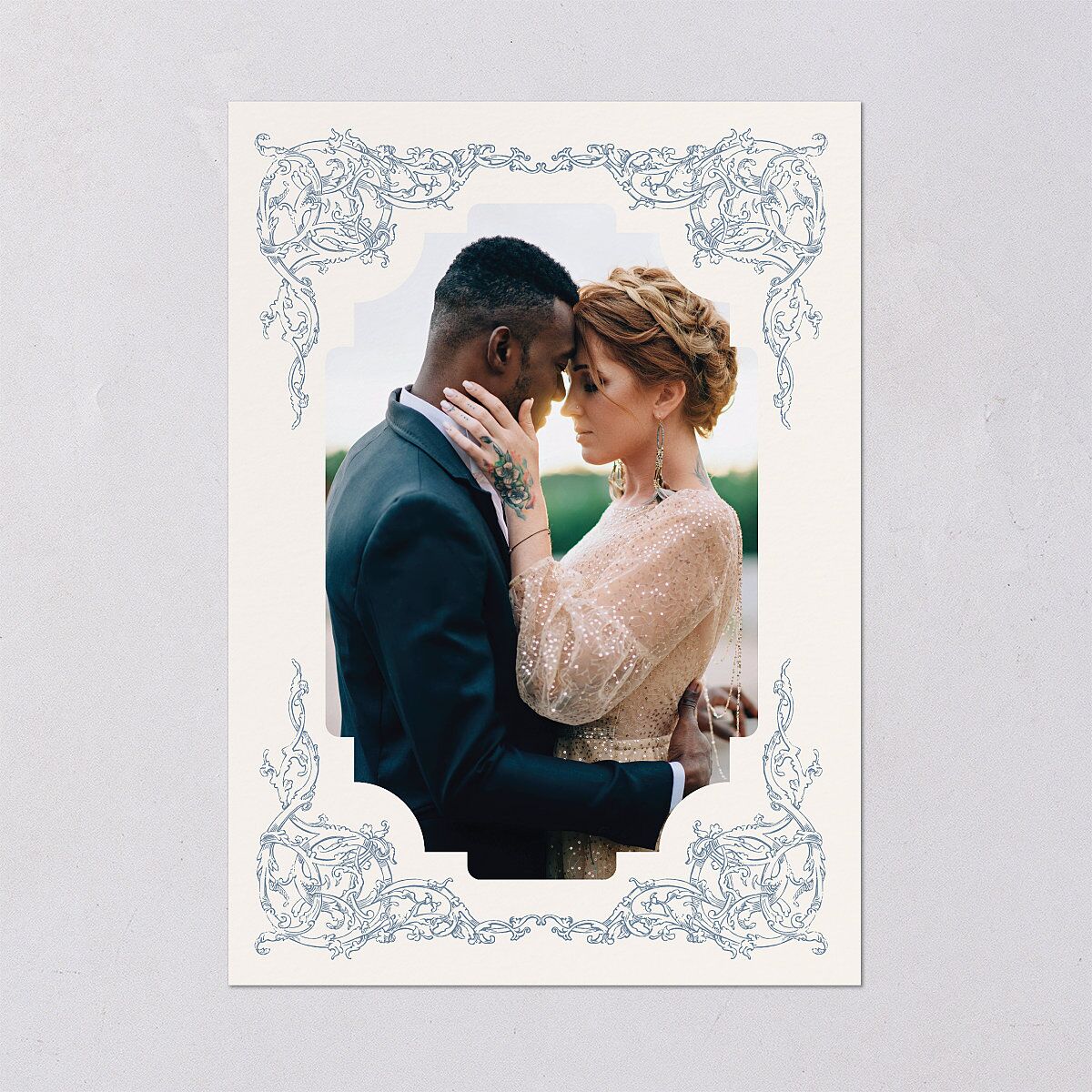 Romantic Rococo Save The Date Cards Dusty Blue Signature smooth Blank No Standard
