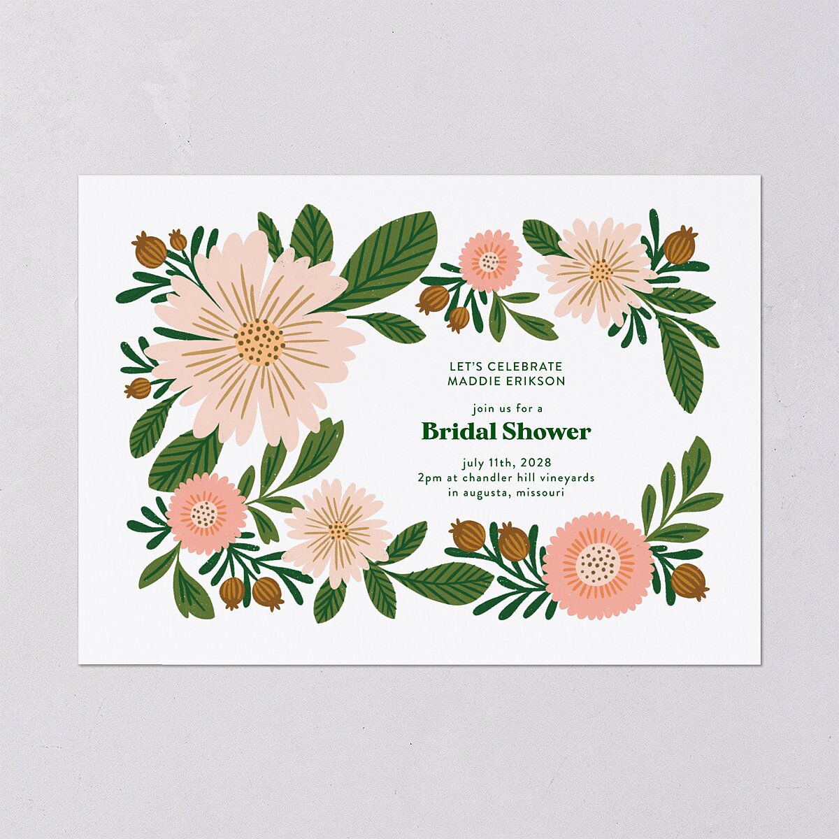 Retro Bloom Bridal Shower Invitations Scottish Green Signature Blank Standard