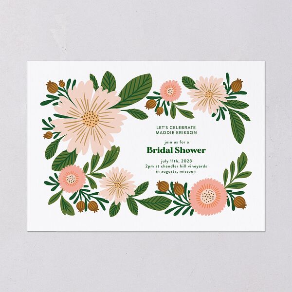 Retro Bloom Bridal Shower Invitations Scottish Green Signature Blank Standard