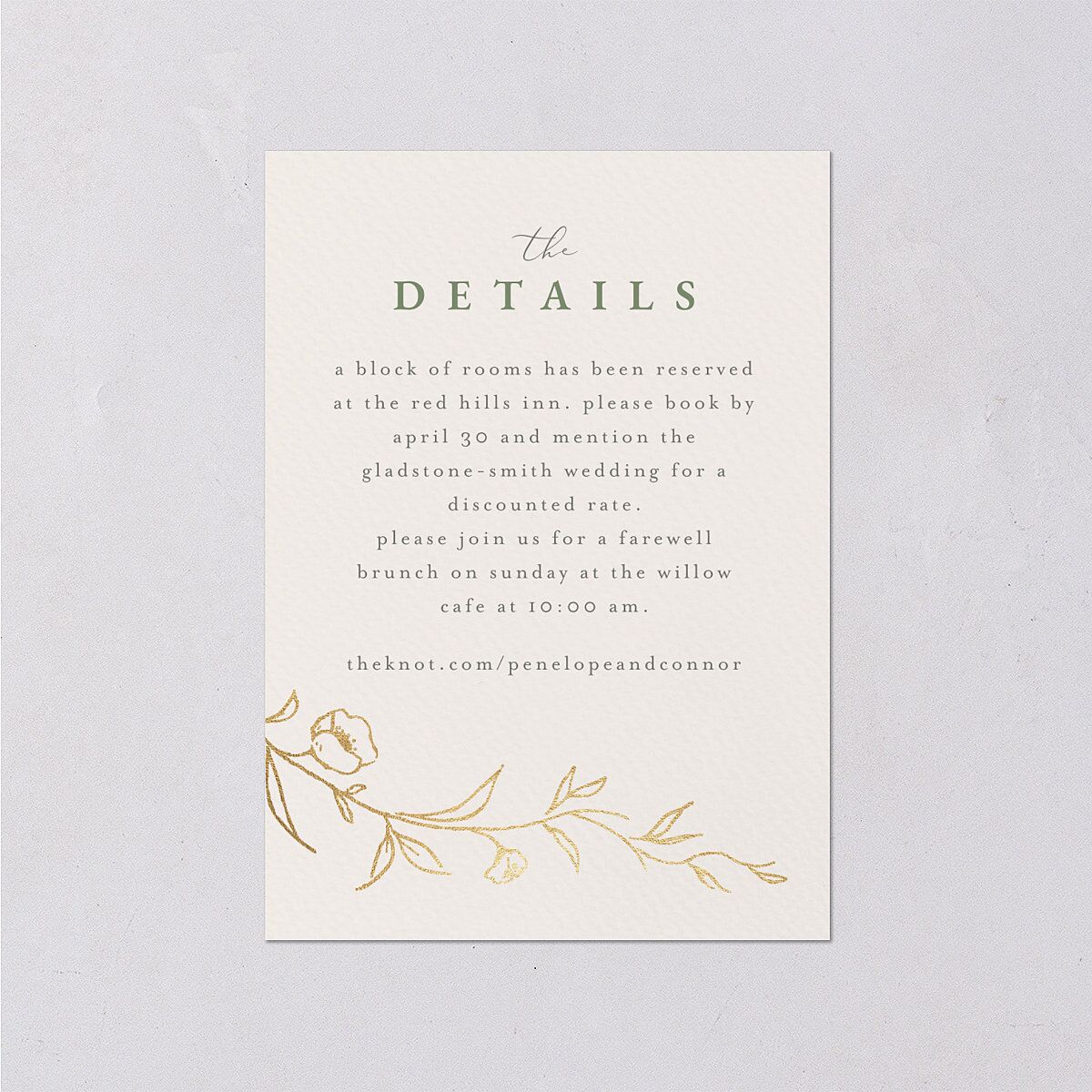 Graceful Botanical Foil Wedding Enclosure Cards Greenery Gold Signature Standard