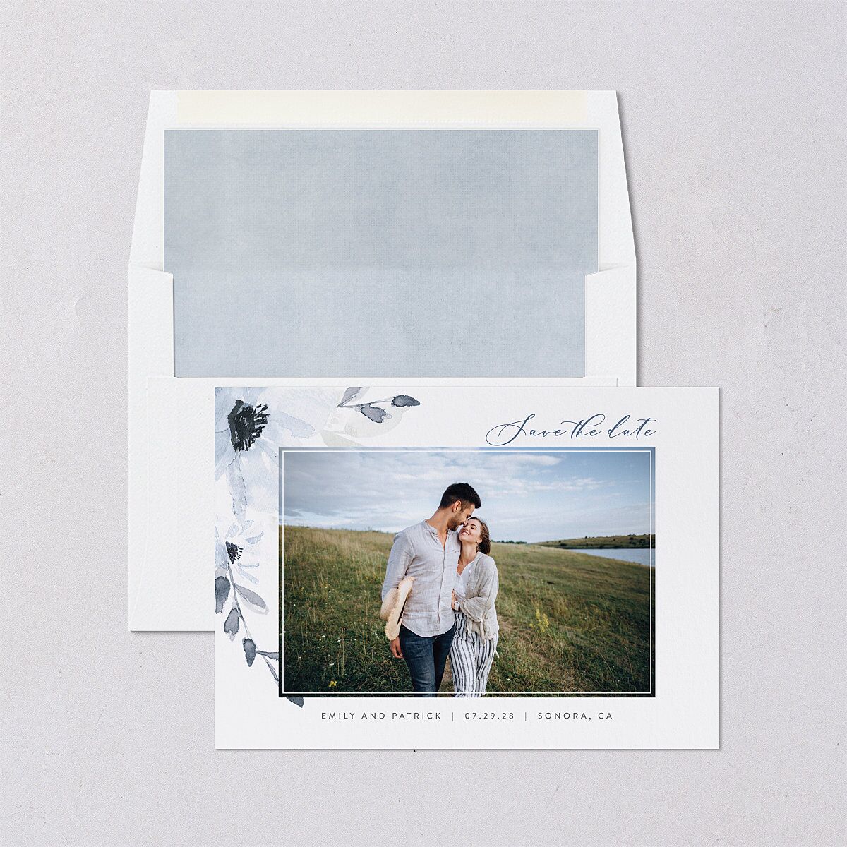 Shades of Blue Save The Date Cards Ocean Signature smooth Blank No Standard