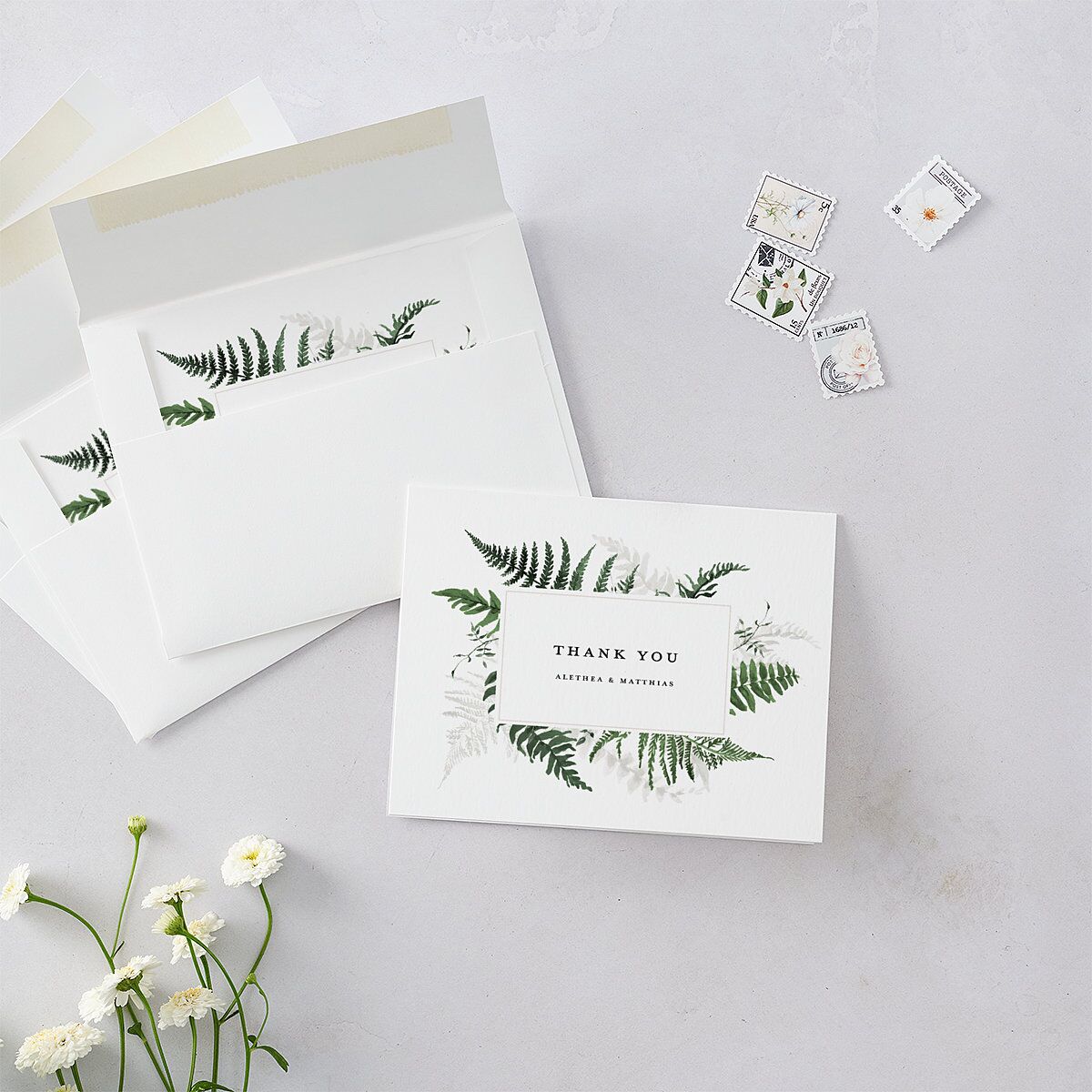 Woodsy Ferns Thank You Cards Scottish Green