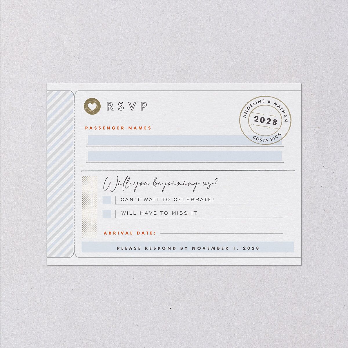 Vintage Boarding Pass Travel Ticket Wedding Response Cards Slate Signature Standard