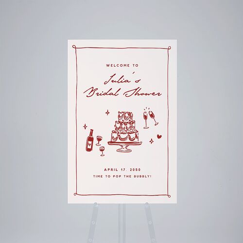 Hand Drawn Cake Bridal Shower Standard Welcome Sign Large Red Clay Standard Outdoor Corrugated L Welcome