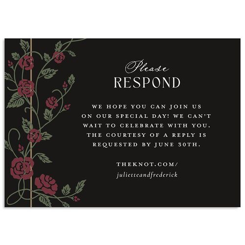 Sword and Roses Fantasy Garden Wedding Response Cards Charcoal Signature Standard