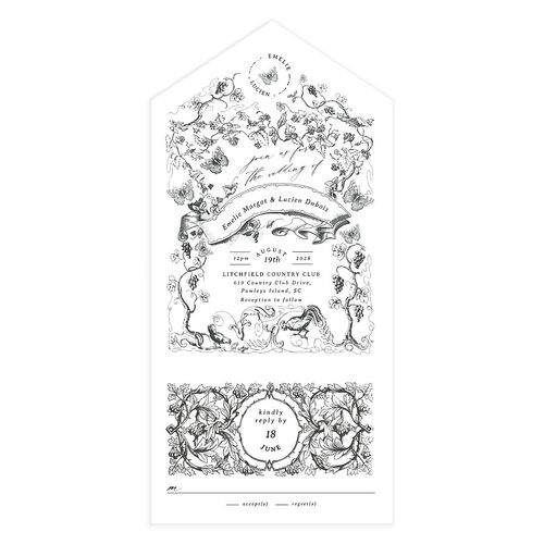Vintage Toile All-in-One Wedding Invitations Midnight Signature Light Both Recipient and Return Addresses No