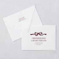 Whimsical Hand Drawn Bow Save The Date Card Euro Envelopes White Burgundy Both Recipient and Return Addresses Luxe Signature
