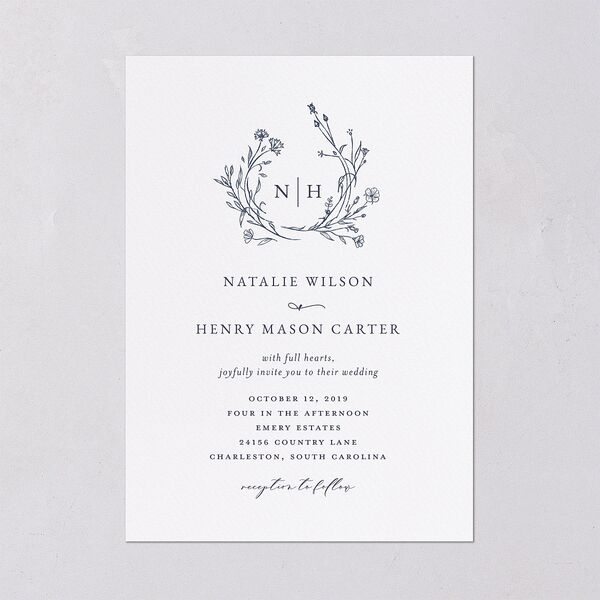 Natural Monogram Wedding Invitations Midnight Navy Signature Blank No Standard
